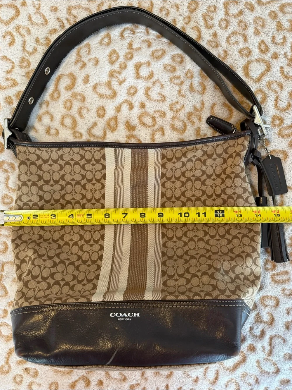 Coach Legacy Brown Beige Hobo Signature C  Leather Trim Bag